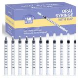 50 Pcs 1ml Syringes with Caps Oral Dispenser Individually Sterile Warpped for Medicine Dropper, Colostrum Collect Feeding Pets, Liquid