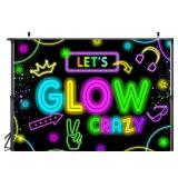 Wollmix Neon Glow Party Decorations Supplies Backdrop 7x5ft Glow in The Dark Lets Glow Banner Photography Background Birthday Sleppover Graffiti Splash Paint Black Light Kids Photo Booth