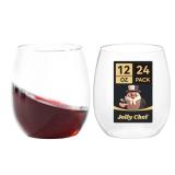 JOLLY CHEF 24 Pack 12 Oz Plastic Wine Glasses. Stemless Plastic Wine Cups, Disposable Plastic Wine Glasses, Shatterproof Wine Glasses for Party, Halloween, Christmas