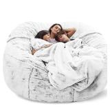 Giant Fur Bean Bag Chair Cover for Kids Adults, (No Filler) Living Room Furniture Big Round Soft Fluffy Faux Fur Beanbag Lazy Sofa Bed Cover (Snow Black, 6FT)