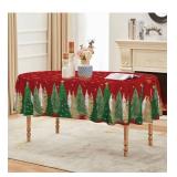 Horaldaily Christmas Tablecloth 60×84 Inch Oval, Christmas Trees Red Washable Table Cover for Party Picnic