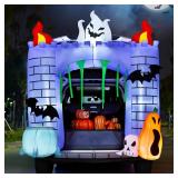 Joiedomi 6 ft Halloween Inflatable Outdoor Decorations, Trunk or Treat Car Decorations, Halloween Blow Ups Haunted Castle with Build in LEDs, Inflatable Pumpkin and Ghost for Halloween Decor Outside