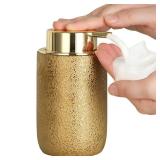 GIRLUFO Gold Foam Soap Dispenser,Foaming Soap Dispenser with Plastic Soap Pump for Bathroom,Ceramic Foaming Hand Soap Dispenser for Kitchen,11.5OZ Hand Soap Dispenser for Dish Soap,Hand Soap