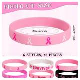 JUNEBRUSHS 42pcs Breast Cancer Awareness Accessories Silicone Bracelets Hope Faith Strength Courage Accessories Wristbands for Women Breast Cancer Awareness Gifts Party Supplies Favors