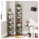 HOOBRO Corner Shelf Stand, Industrial 6-Tier Corner Bookshelf with Metal Frame,Corner Bookcase, Corner Plant Display Stand for Small Spaces, Living Room, Black BK36CJ01