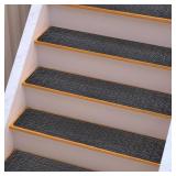 ENLOY Non-Slip Carpet Stair Treads, 8" X 30" (15 in Pack) Stair Treads Runners for Wooden Steps Indoor with Self Adhesive, Reusable Stair Rugs for Elders, Kids and Dogs, Machine Washable, Deep Gray