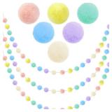 Jishi 3pk Pastel Pom Pom Garland Hanging Easter Decorations Indoor Home Decor for Living Room Wall Classroom Christmas Tree, Cute Rainbow Colorful Felt Ball Garland Baby Shower Birthday Party Supplies