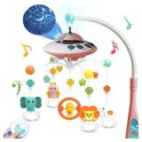 Eners Baby Crib Mobile with Music and Lights, Mobile for Crib with Remote Control, Rotation, Moon and Star Projection, Baby Crib Toys for Boys Girls (Pink)