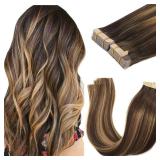 GOO GOO Tape in Hair Extensions Human Hair, 4/27/4 Balayage Chocolate Brown to Caramel Blonde, 22inch 100g 40pcs, Thick Ends Straight Seamless Tape in, Invisible Tape in Hair Extensions Human Hair - R