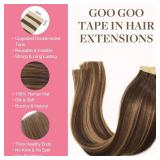 GOO GOO Tape in Hair Extensions Human Hair, 4/27/4 Balayage Chocolate Brown to Caramel Blonde, 22inch 100g 40pcs, Thick Ends Straight Seamless Tape in, Invisible Tape in Hair Extensions Human Hair - R