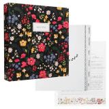 Jot & Mark 3 Ring Recipe Binder 8.5" x 11" | Full-Page with Clear Protective Sleeves and Color Printing Paper for Family Recipes (8.5"x11" Recipe Binder, Midnight Bloom)