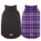 Kuoser Warm Dog Coat, Reversible Dog Jacket Waterproof Dog Winter Coat British Style Plaid Dog Clothes Pet Dog Cold Weather Coats Cozy Snow Jacket Vest for Small Medium Large Dogs Purple L