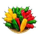 Lorigun 12Pcs Artificial Chili Fake Pepper Colorful Chili for Decoration Faux Vegetables Photo Props Home Kitchen Decoration Children Teaching Props(Red+Yellow+Green)