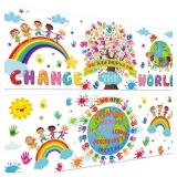 Pasimy 2 Pcs Motivational Classroom Banner Inspirational Classroom Bulletin Board Decoration Colorful Positive Poster with Adhesive Dot for Preschool Elementary Middle School Wall Decor (Earth)