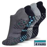 Hylaea Unisex Non Slip Socks with Grip for Yoga Pilates Barre Home Hospital Cushioned Black Grey Large X-Large 4 Pairs