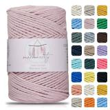 Makromecity, Cotton Macrame Cord 2mm x 195 Yards (590 feet) 2mm Recycled Cotton Crochet Yarn for Macrame Art & Crafts for Wall Hangings, Bags, Underplate, Rug (25 Colors Available) (Baby Pink)