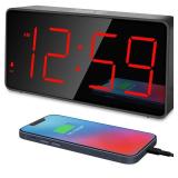 Peakeep Digital Clock, Alarm Clock for Bedrooms with USB Charger Port - Large Big Numbers 5 Brightness for Seniors, Battery Backup, Loud Alarm 5 Volums (Black with Red Digits)