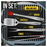 Kaluns BBQ Grilling Accessories, Grilling Gifts for Men Dad, Grill Tools for Outdoor Grill, Heavy Duty Stainless Steel Grill Set with Spatula, Tongs, Fork, Brush, & Grilling Mat, Best BBQ Gifts