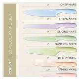 CAROTE 12Pcs Kitchen Knife Set, Stainless Steel Blade with Ceramic Nonstick Coating, Cutlery Knives with Blade Guards, Dishwasher Safe, Multicolored