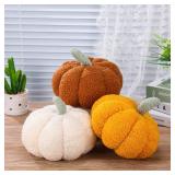 Namalu 3 Pcs Pumpkin Pillows 3D Pumpkin Throw Pillows Cushion Plush Soft Pumpkin Sofa Pillows Stuffed Pumpkin Decor for Fall Thanksgiving Halloween Home Living Room(7.87 Inch,White, Yellow, Brown)