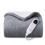 Bedsure Heated Blanket Electric Throw - Soft Flannel Electric Blanket, Heating Blanket with 4 Time Settings & 6 Heat Settings, Warm Blanket Gift for Grandma (50x60 inches, Grey)