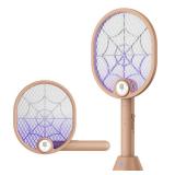 Buzbug Electric Fly Swatter, Type-C Rechargeable Bug Zapper Racket with Charging Base, Foldable Bug Zapper for Indoor and Outdoor, Mosquito Swatter with Blue-Purple Working Light(Khaki)