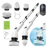 TUYU Electric Spin Scrubber, 2024 New Full-Body IPX7 Waterproof Bathroom Scrubber with Power LCD Display, Adjustable Extension Handle, Cordless Electric Cleaning Brush for Bathroom, Kitchen Cleaning