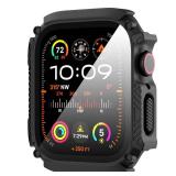 Suoman for Apple Watch 45mm Waterproof Screen Protector Case, Tempered Glass Screen Protector Cover for iWatch Series 9/8/7 45mm SmartWatch [Dazzling Cool Armored] [Full Body Shockproof ]- Black