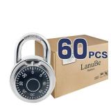 LanuBe Lock Standard Dial Combination Lock, 2 inch. Wide, with Different Combinations, Black Turnplate, Pack of 60; Lock for School, Employee, Gym Sports Locker, Case, Toolbox, Fence and so on - Retai