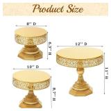 weharnar Cake Stand Set - 3 Pcs Metal Cupcake Holders for Dessert Table Round Gorgeous Dessert Display Stands Trays Set for Wedding, Birthday, Bridal & Baby Shower, Tea Party (Golden)