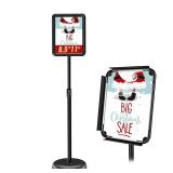 Hotnueout Sign Holder - 8.5x11" Adjustable Sign Stand Poster Holder with Heavy Metal Base for Floor Sign Standing Display, 360° Rotation Pedestal Floor Stand for Business Restaurant Mall (Black)