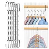 JuneHeart 6 Pack Space Saving Hangers for Clothes, Horizontal and Vertical Use, Sturdy Metal Collapsible Hangers Magic Multi Hangers for Dorm Closet Storge and Organization (Silver, 6)