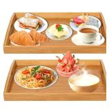 2 Pack Bamboo Serving Tray with Handles, Portable Bed Tray for Breakfast Dinner, Eating Trays for Living Room,Restaurants