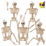 JOYIN 5 PCS Posable Halloween Skeletons 16 Inches Full Body Posable Joints Hanging Skeletons for Graveyard Decorations, Haunted House Accessories, Spooky Scene Party Favors