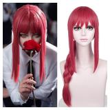 LABEAUTE Long Pink Braids Wig for Girls Women Cosplay Anime Braided Wig with Bangs for Csm Halloween Party Hair Wig + Cap