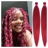 Rose Red Pre Stretched Braiding Hair 30 Inch Braiding Hair 2 Packs Pre Feathered Hair Extensions Kanekalon Braids Hair Easy to Use