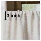 Faux Linen Kitchen Curtains 36 Inch Length Cafe Curtain Tiers for Living Room Bathroom Basement Windows Country Rustic Small Short Curtains, Set of 2, Natural