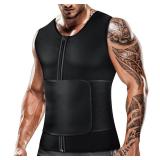 Cimkiz Mens Sweat Sauna Vest for Waist Trainer Zipper Neoprene Tank Top, Adjustable Sauna Workout Zipper Suit (Black, Small)