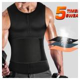 Cimkiz Mens Sweat Sauna Vest for Waist Trainer Zipper Neoprene Tank Top, Adjustable Sauna Workout Zipper Suit (Black, Small)