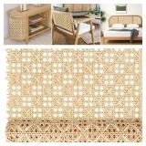 MYFAMIREA 14" Width Pressed T Shape Cane Webbing Sheet for Caning Projects, 3.3 Feet Natural Rattan Material Roll Net Woven Open Mesh Cane, Suitable for Caning Material DIY Supplies