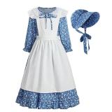 ReliBeauty Pioneer Girl Dress Colonial Prairie Costume Blue 140