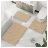 Beige Bathroom Rugs Sets 3 Piece, Bathroom Sets Non Slip, Extra Soft Bath Rugs for Bathroom, Absorbent Shaggy Bath Mats Set, Machine Wash, Easy Dry, Bath Mat Set for Bathroom, Bedroom, Kitchen