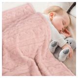 HOMRITAR Baby Blanket for Girls Toddlers 3D Fleece Fluffy Fuzzy Blanket for Baby, Soft Warm Cozy Fleece Blanket, Infant or Newborn Receiving Blanket 330GSM (30 x 40 Inch, Pink)