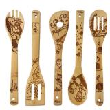 Beauty and the Beast Burned Wooden Spoons Cooking &Serving Utensils Set Bamboo Spoon Slotted Kitchen Utensil Fun Gift Idea Warming Present (Set of 5)