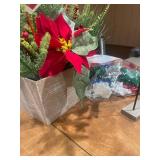 Christmas Decorations Bundle / Potted Poinsettia Pine TableTop Decoration, 24 Gift Bows and Merry & Bright Table Decor