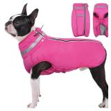 Kuoser Warm Dog Coat - Dog Winter Coat for Large Dog, Reflective Dog Fleece Vest with Zipper On Back, Waterproof Winter Dog Jacket, Dog Cold Weather Coats Dog Snowsuit Jacket for Large Dogs - Rose L