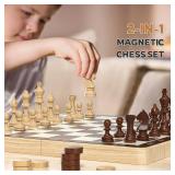 Magnetic Chess Set with Checkers - Meuzhen 16" Wooden Chess Board Game Travel Chess for Adults & Kids, Gift for Men Women, Chess Gift Toys for Boys Girls 4-8-12