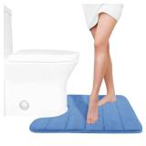 Yimobra Memory Foam Toilet Bath Mat U-Shaped, Soft and Comfortable, Super Water Absorption, Non-Slip, Thick, Machine Wash and Easier to Dry for Bathroom Commode Contour Rug, 24 X 20 Inches, Blue