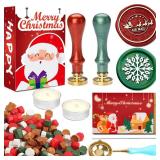 WUERLIN Christmas Wax Seal Stamp Kit,Santa Claus Wax Seal Kit Snowflake Wax Stamp for Gift Package Christams Cards New Year Decoration (Christmas Wax Seal Kit)