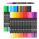 Caliart 34 Double Tip Brush Pens Art Markers, Aesthetic Cute Preppy Stuff School Supplies, Artist Fine & Brush Pen Coloring Markers for Kids Adult Book Cards Drawing Craft Kit Teacher Office Supplies